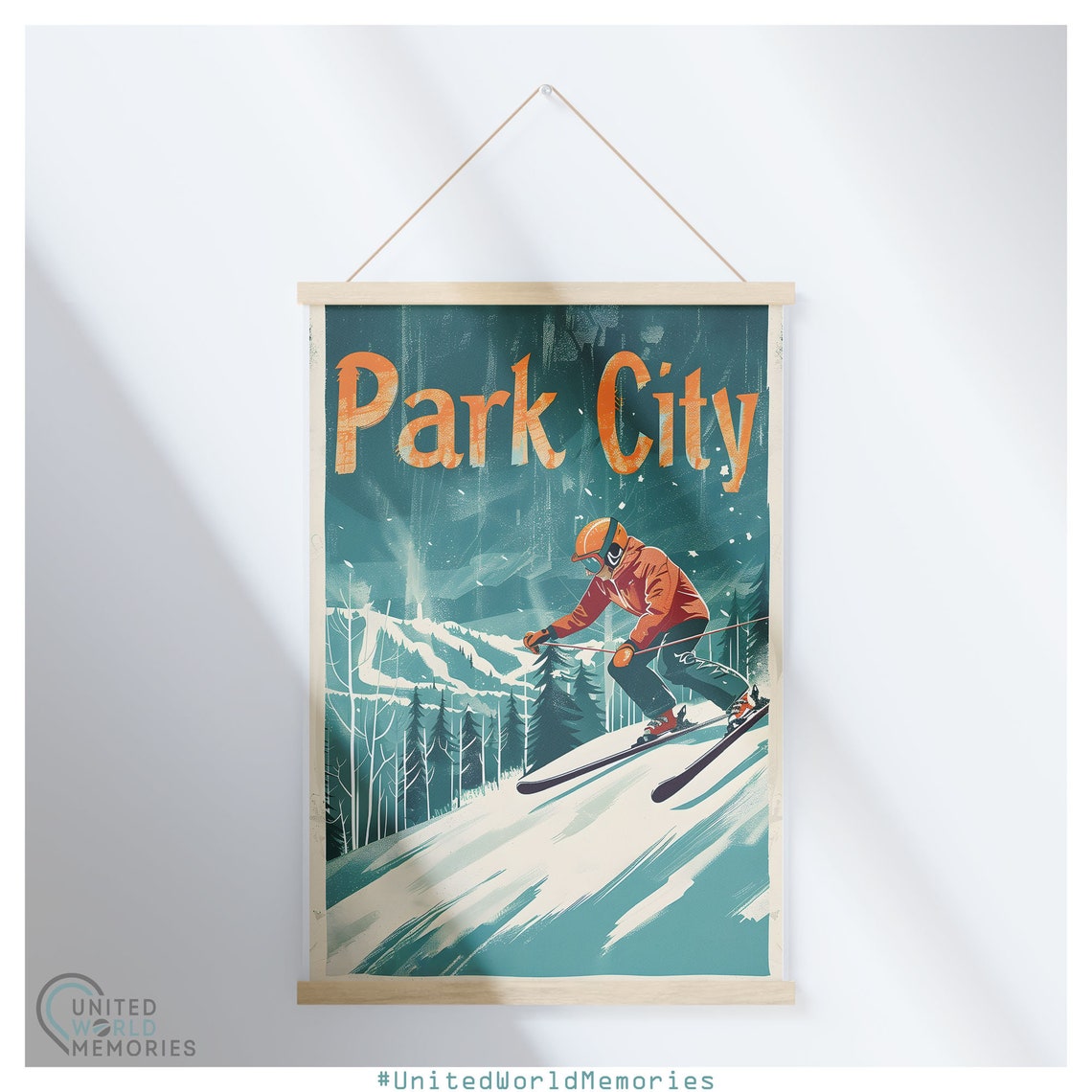 Park City Skier Carving Slope Sunset Vintage Retro Travel Poster - Image 5
