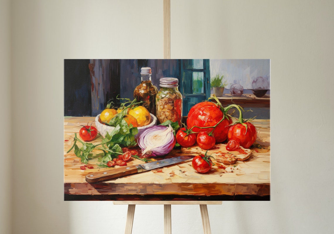 Fresh Tomato Still Life Kitchen Oil Painting Rustic Vegetable Poster