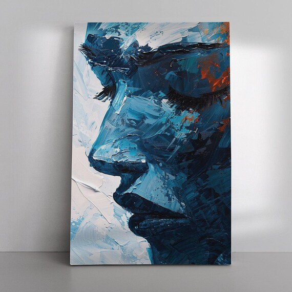 Blue Abstract Woman Profile Palette Knife Oil Painting Poster