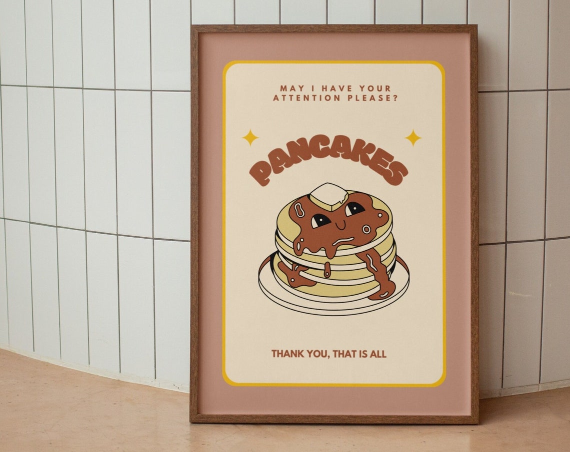 Funny Pancakes Breakfast Quote Retro Brown Kitchen Wall Poster