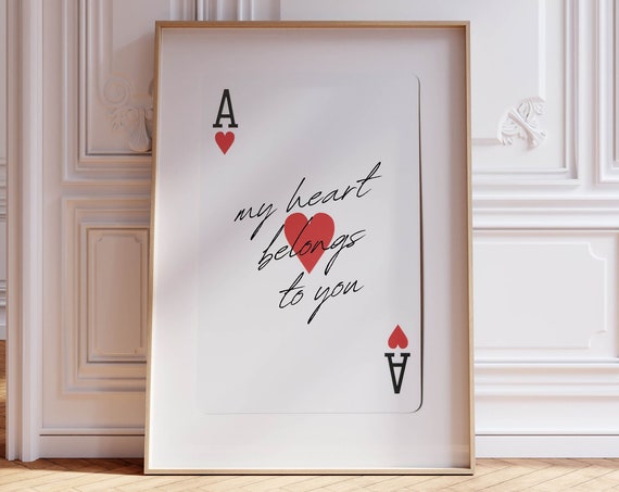 Ace Of Hearts Bedroom Wall Art Aesthetic Wall Decor Neutral Wall Art Quote Inspirational Cool Room Decor Trendy Art Coquette Room Decor