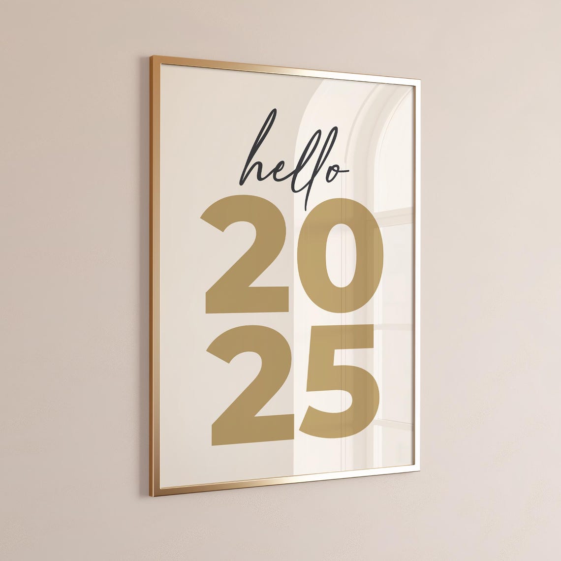 Hello 2025 Gold Script Typography Minimalist New Year Eve Wall Poster - Image 3