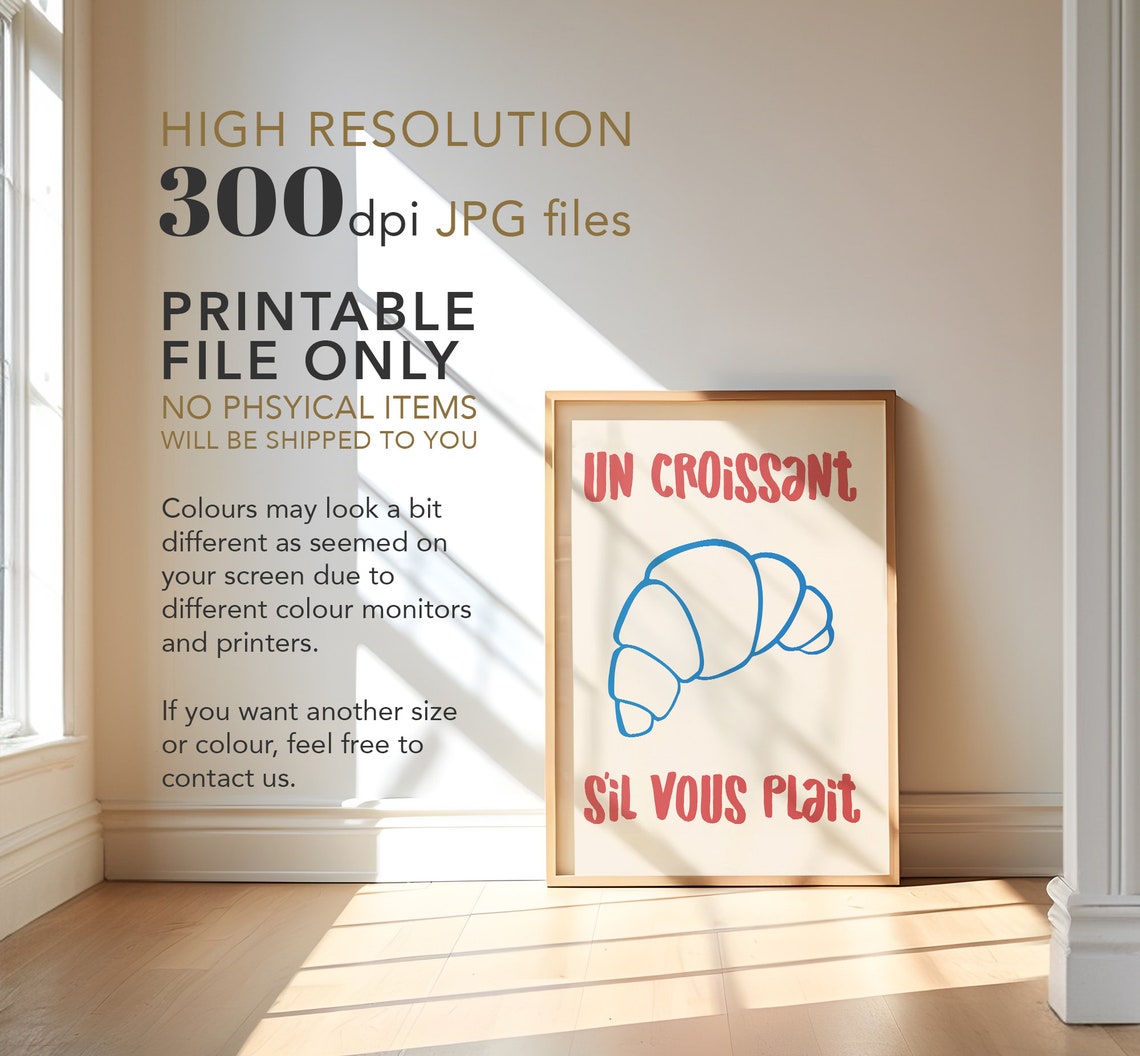 Un Croissant Sil Vous Plait French Kitchen Line Art Cafe Poster - Image 3