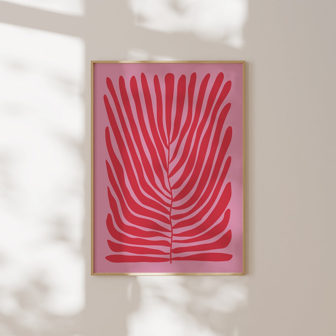 Red Fern Botanical Abstract Coral Pink Organic Modern Art Poster - Image 2