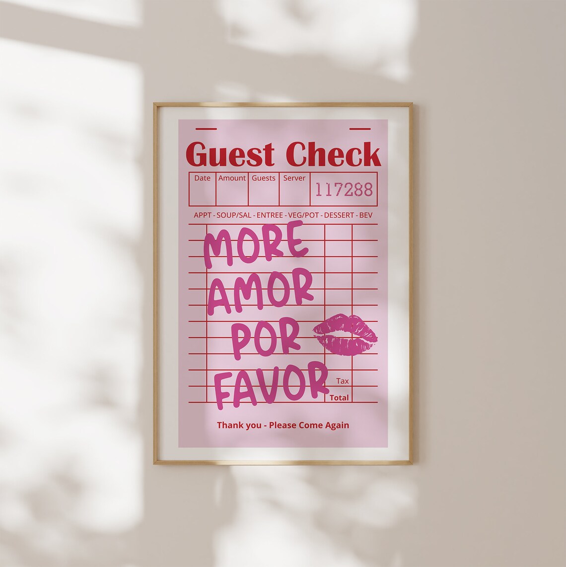Guest Check More Amor Por Favor Pink Retro Diner Lipstick Fun Poster - Image 3