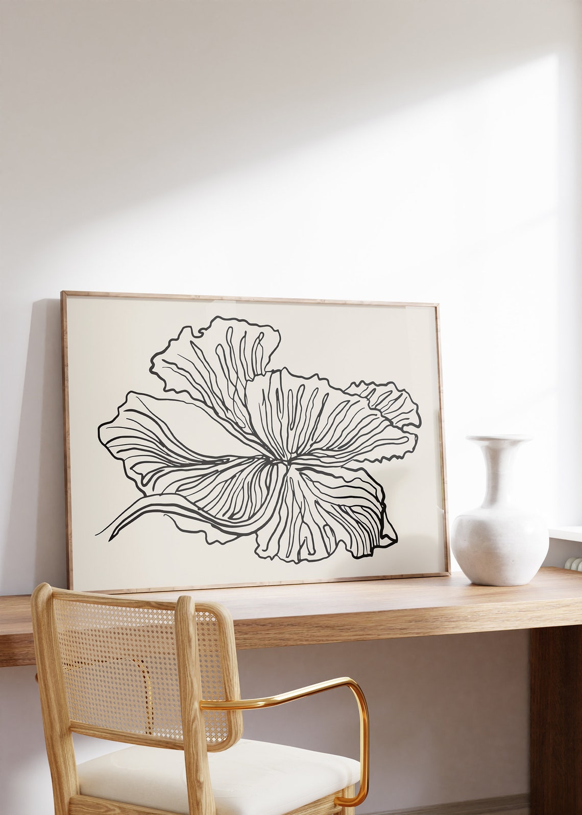 Black Line Art Flower Minimal Botanical Cream Modern Ink Draw Poster - Image 2