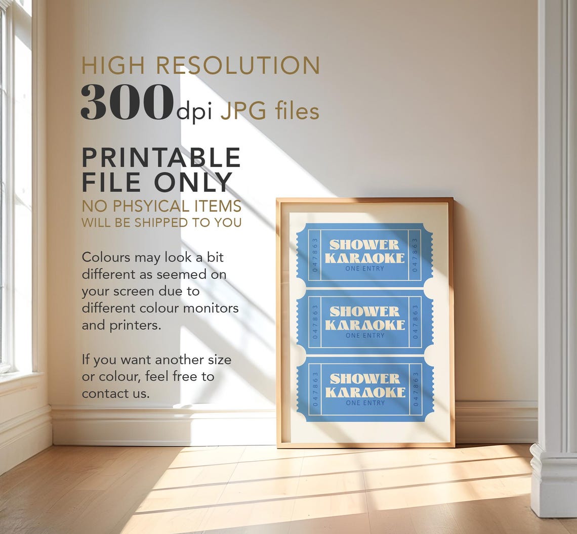Shower Karaoke Blue Retro Ticket Stub Style Fun Bathroom Wall Poster - Image 5