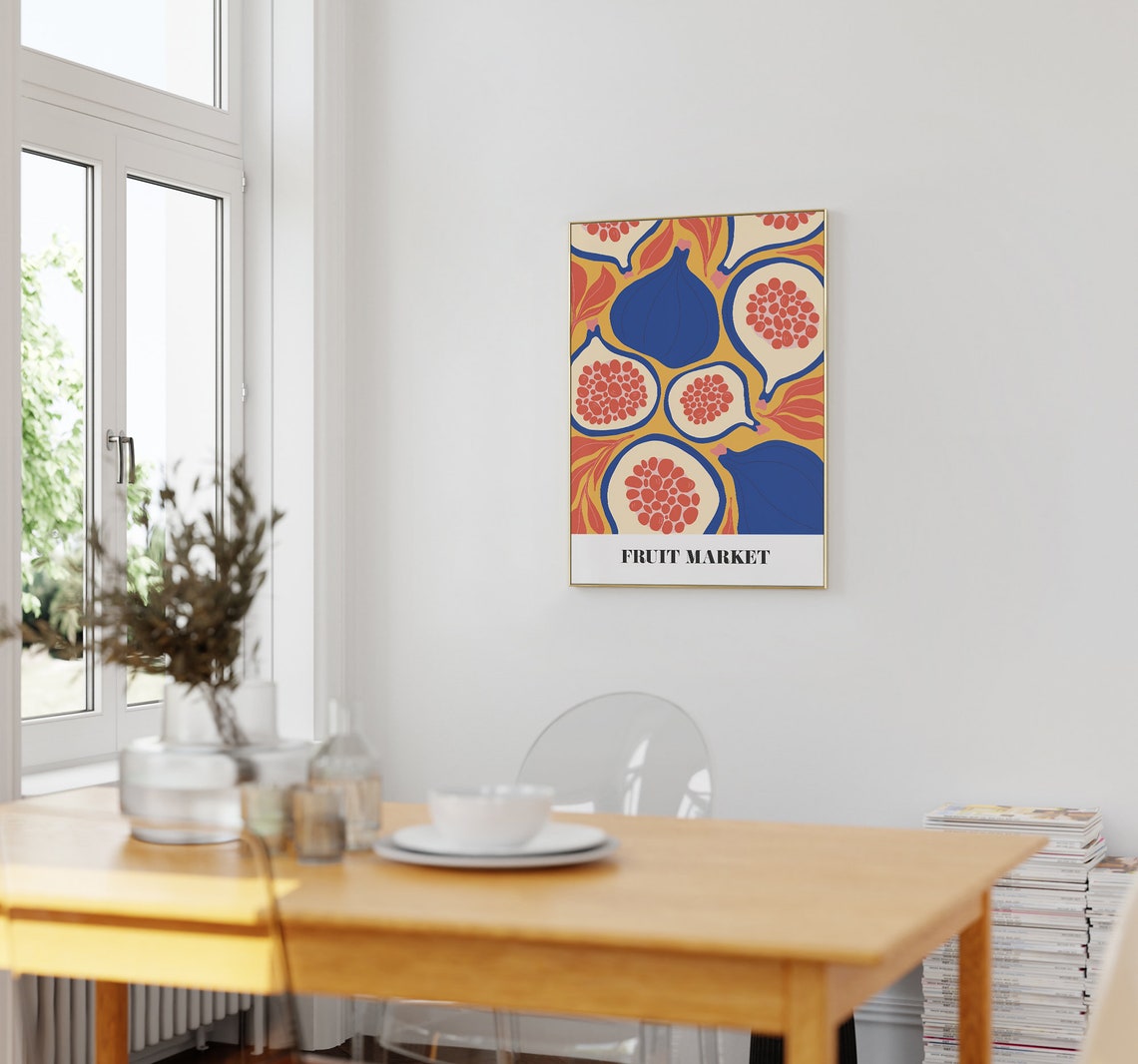 Fruit Market Bold Fig Pattern Blue Red Yellow Kitchen Wall Art - Image 2