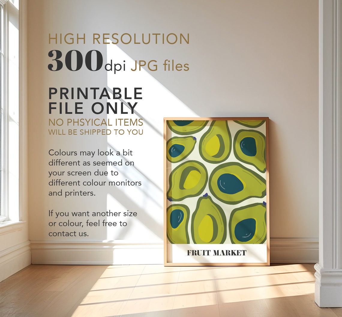 Fruit Market Avocado Green Pattern Retro Style Kitchen Wall Art - Image 3