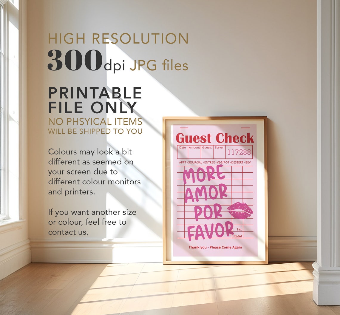 Guest Check More Amor Por Favor Pink Retro Diner Lipstick Fun Poster - Image 4