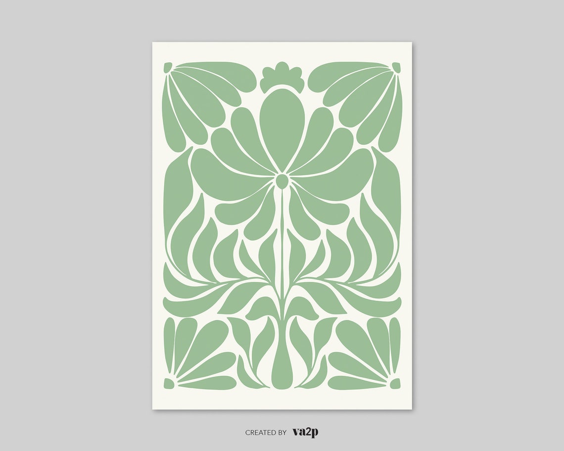 Norway Folk Art Sage Green Botanical Scandinavian Decorative Poster - Image 2