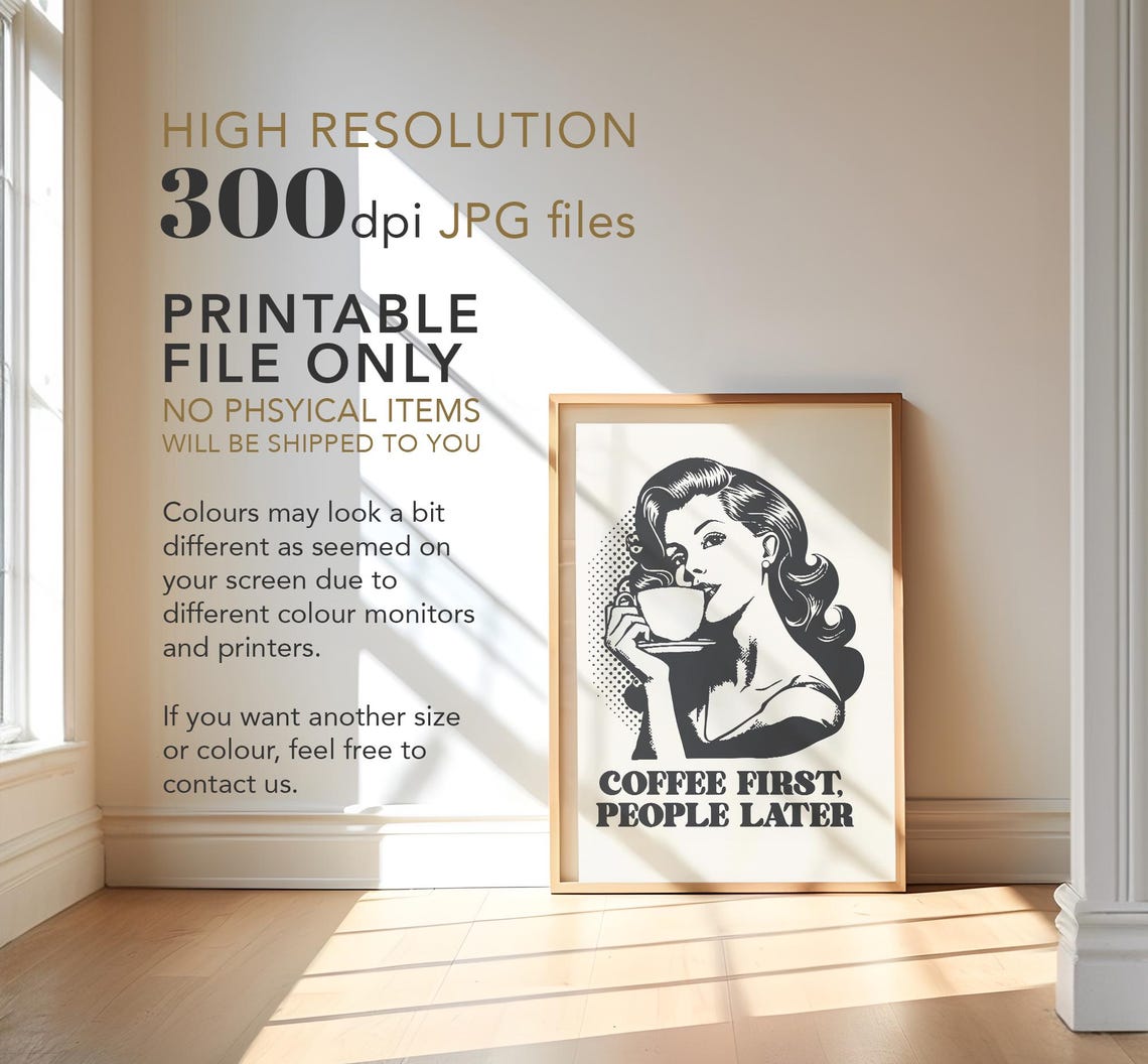 Coffee First People Later Retro Woman Funny Kitchen Quote Poster - Image 2