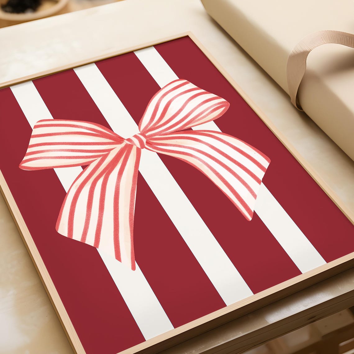Red Striped Bow Christmas Gift Wrapping Holiday Coquette Poster - Image 2