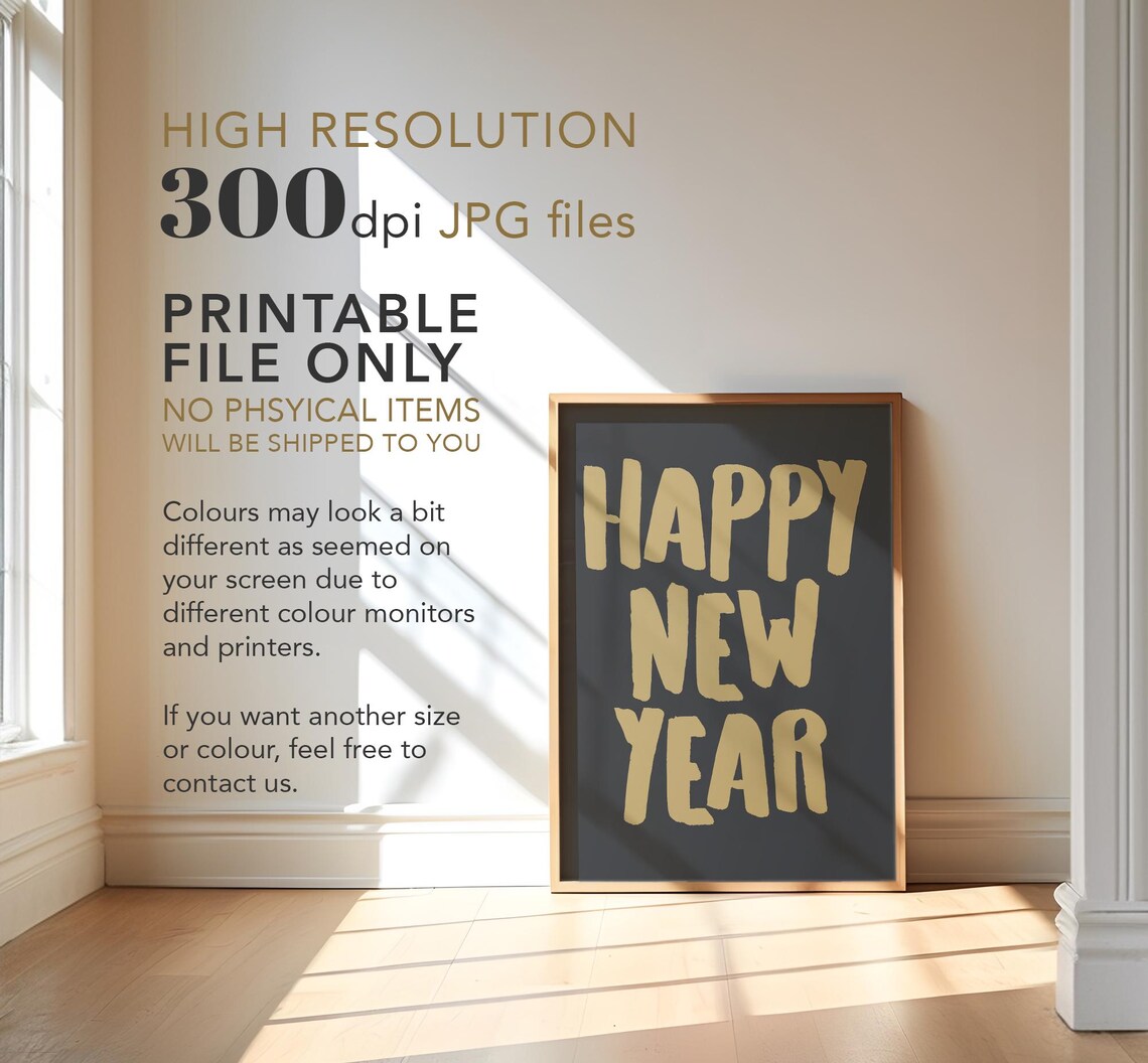 Happy New Year Gold Brush Script Black Background NYE Party Wall Poster - Image 4