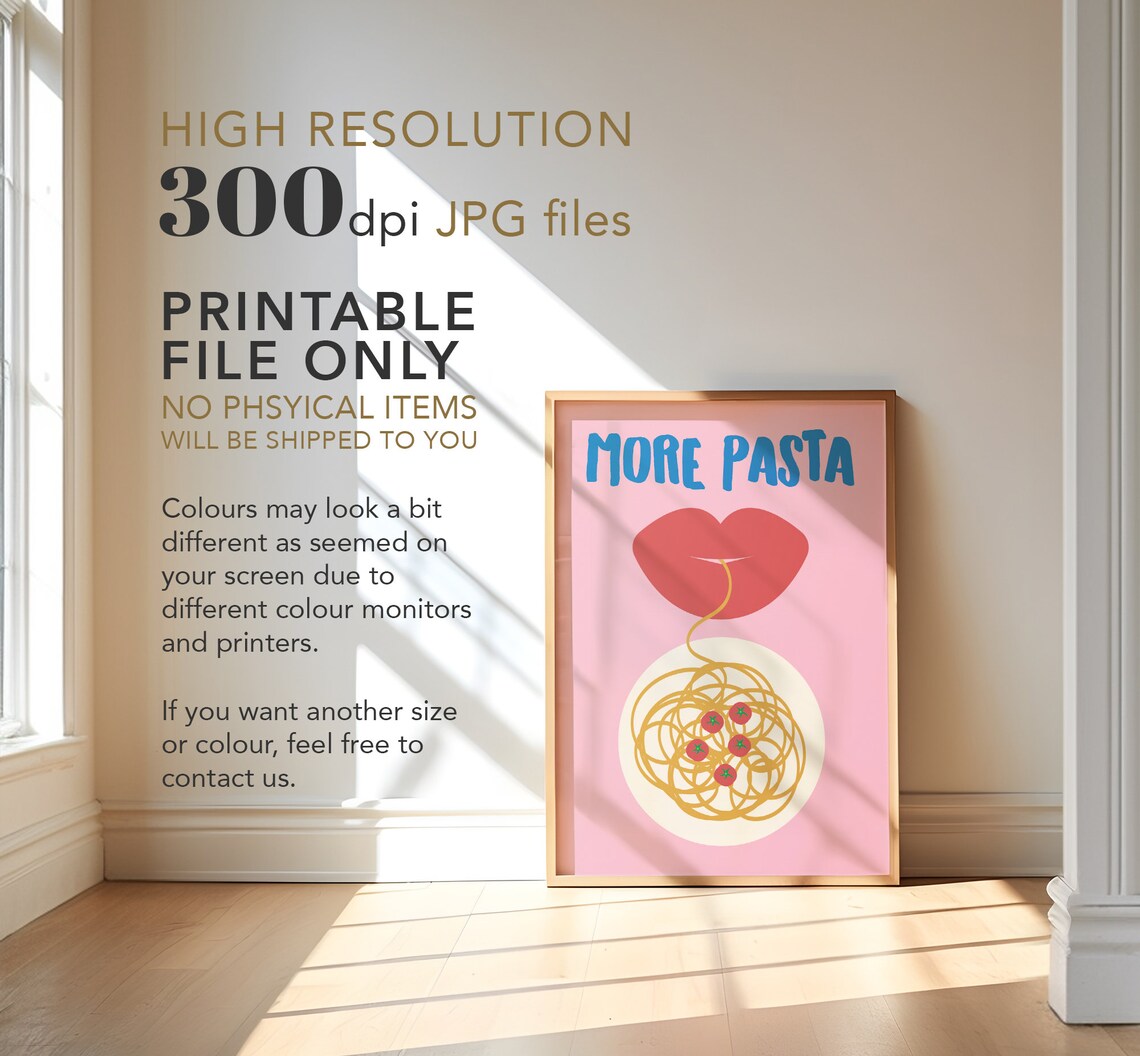 More Pasta Retro Italian Food Poster, Kitchen Decor - Image 4