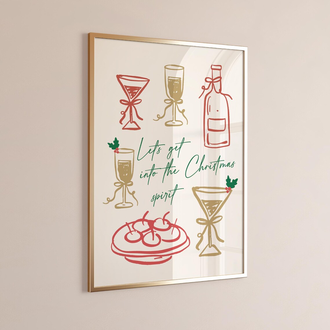 Lets Get Into The Christmas Spirit Cocktail Green Script Holiday Poster - Image 3
