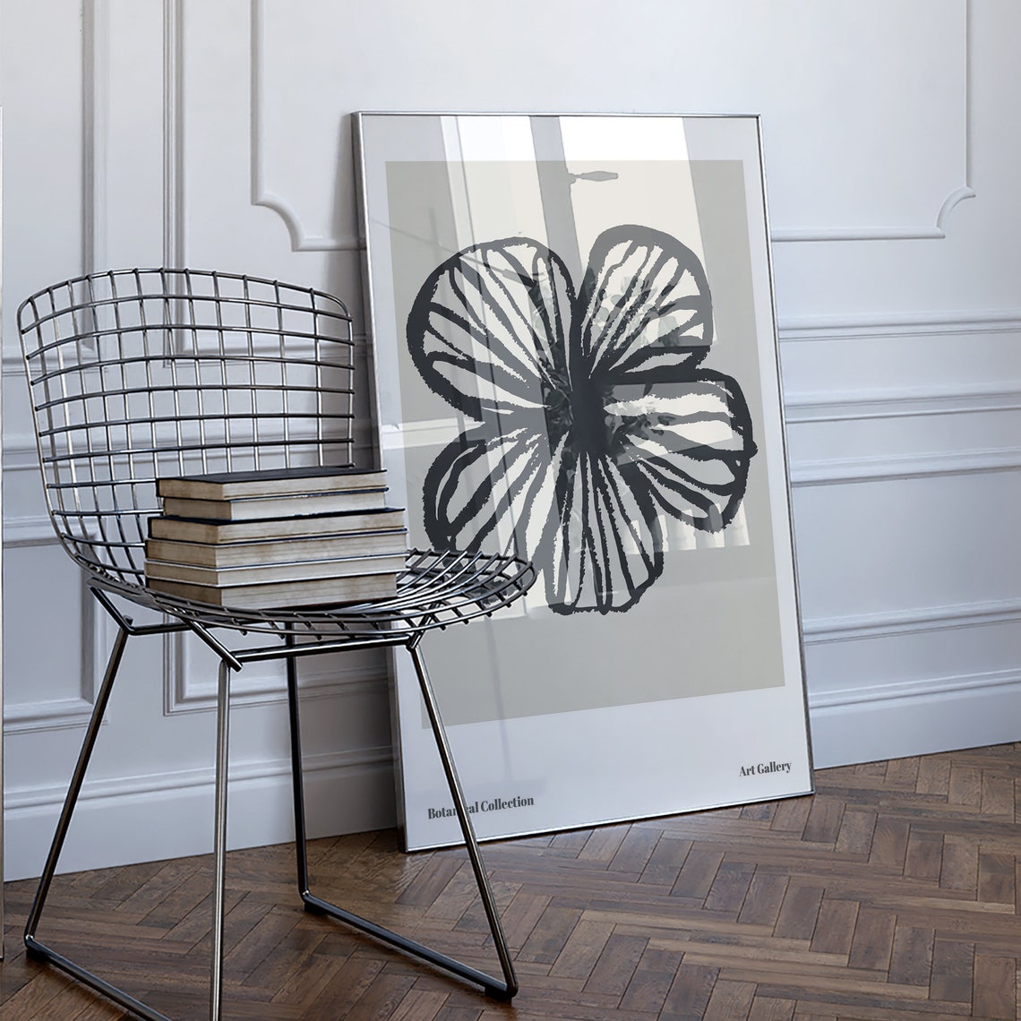 Black Abstract Flower Linocut Botanical Collection Modern Art Poster - Image 3