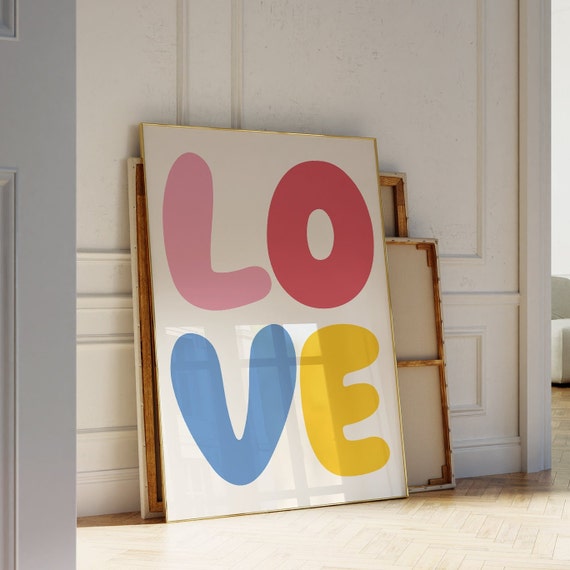 Love Print Preppy Room Decor Trendy Wall Art Colourful Love Poster Trendy Retro Poster Cute Typography Wall Art