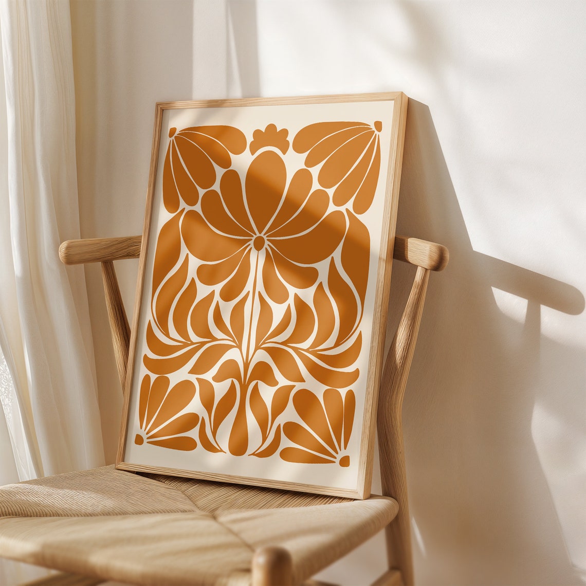 Burnt Orange Scandinavian Folk Art Botanical Floral Wall Decor Poster - Image 3