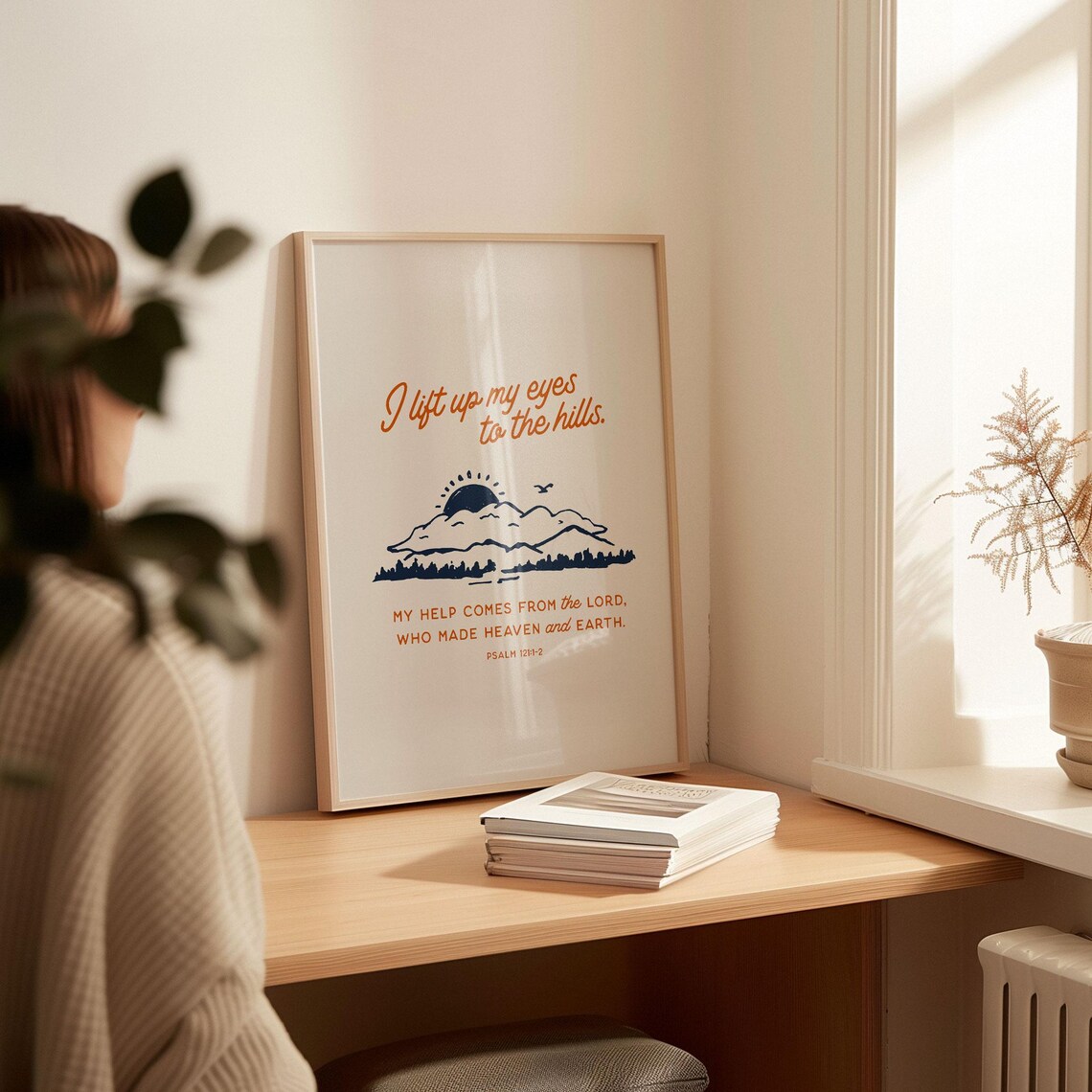 Retro Psalm 121, Mountain Sketch Nursery Art Print - Image 3