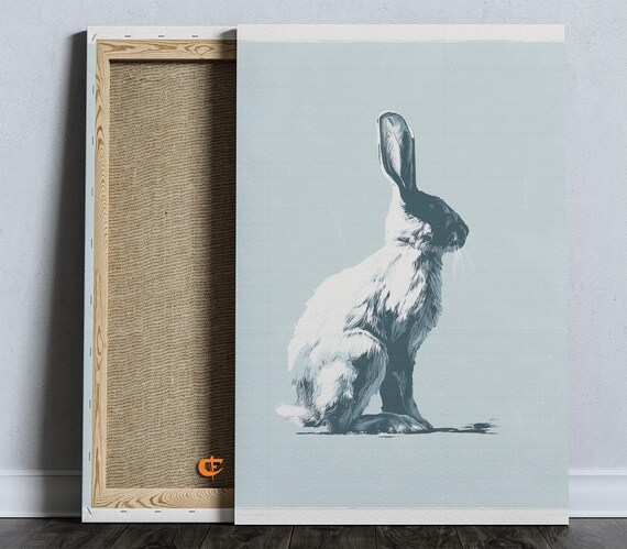 Minimalist White Bunny Rabbit Silhouette Pale Blue Animal Poster