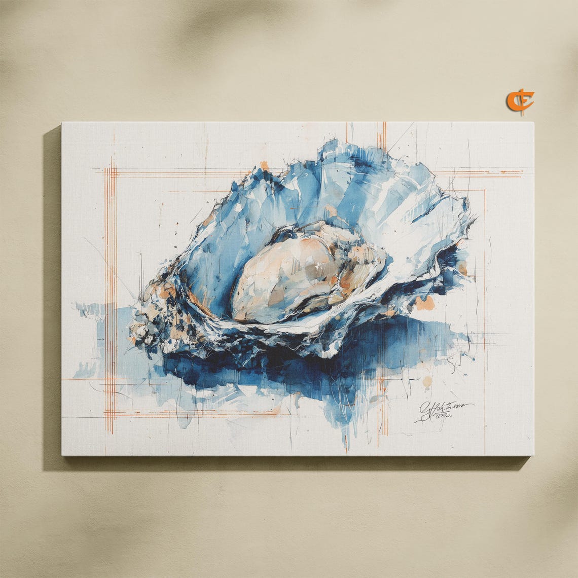 Delicate Blue Watercolor Oyster Shell Coastal Kitchen Art Poster