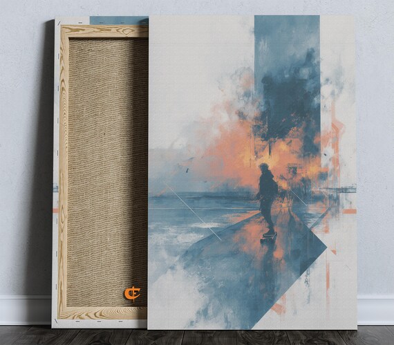 Moody Urban Scene With Eskate Watercolor Wall Art Dramatic City Landscape Modern Decor Painting For Home 805