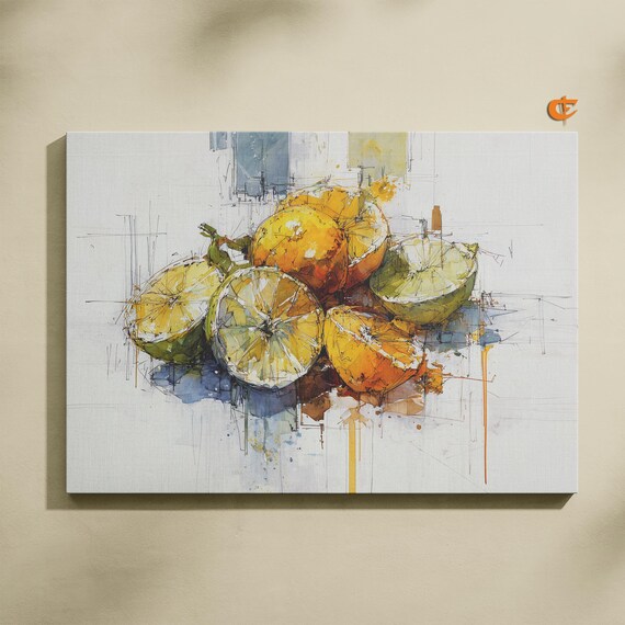Halved Oranges Limes Lemons Sketchy Watercolor Kitchen Art Print
