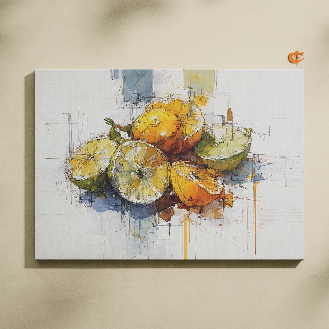 Halved Oranges Limes Lemons Sketchy Watercolor Kitchen Art Print