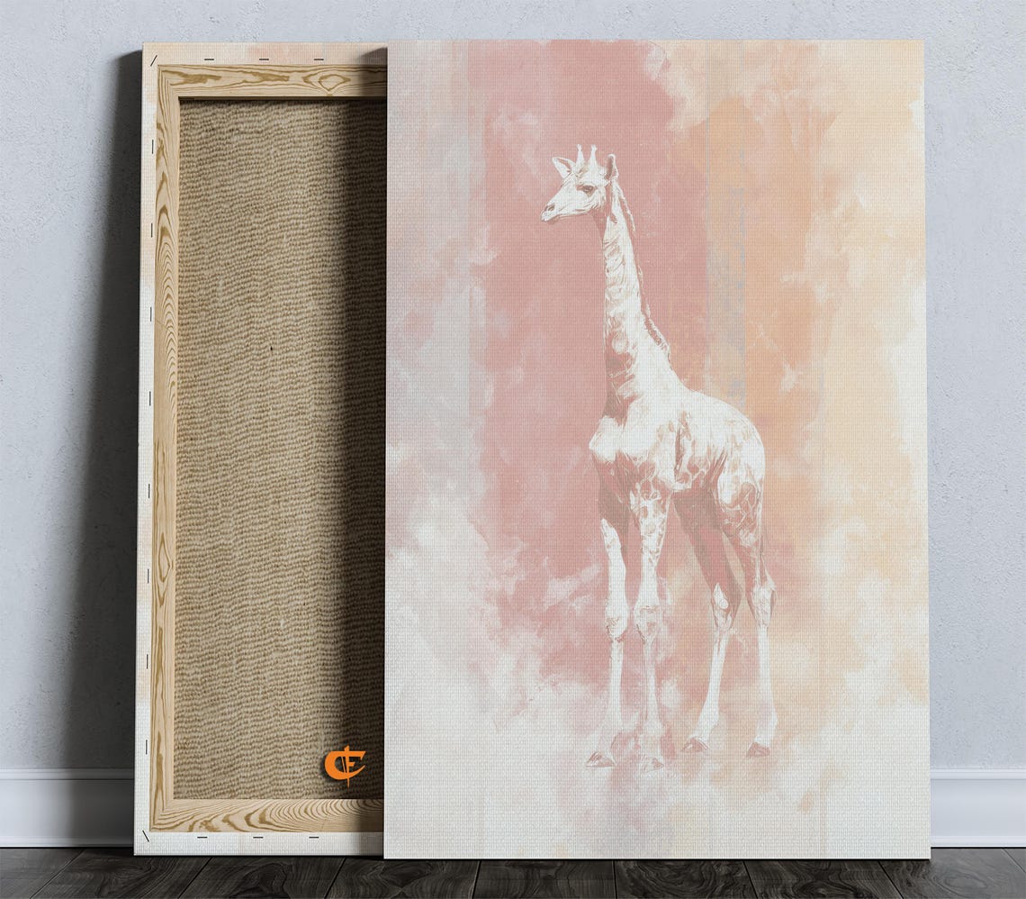 Pastel Giraffe Silhouette Blush Pink Nursery Animal Wall Poster