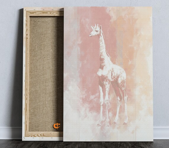 Pastel Giraffe Silhouette Blush Pink Nursery Animal Wall Poster