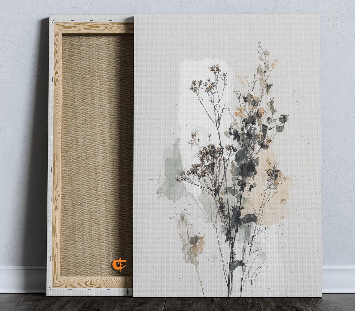 Minimalist Botanical Wildflowers Watercolor Neutral Elegant Wall Art