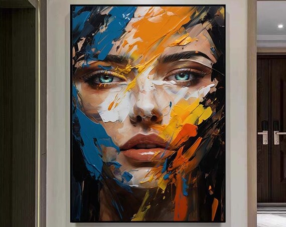 Colorful Abstract Facial Oil Painting Textured Face Of Girl Painting Figurative Wall Art Original Oil Painting Decorative Painting Room Art