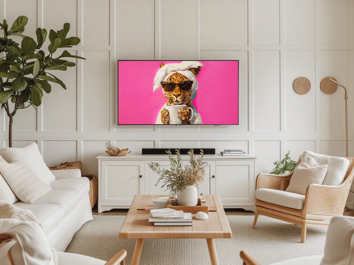 Leopard Drinking Morning Coffee, Maximalist Art Print - Image 4