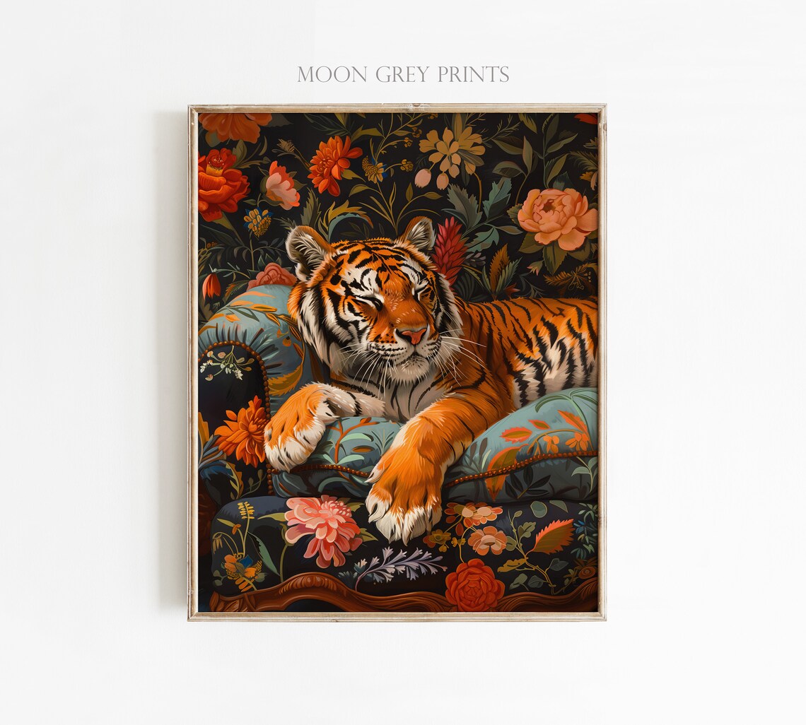 Tiger Sleeping On A Couch, Maximalist Oil Painting - Image 3