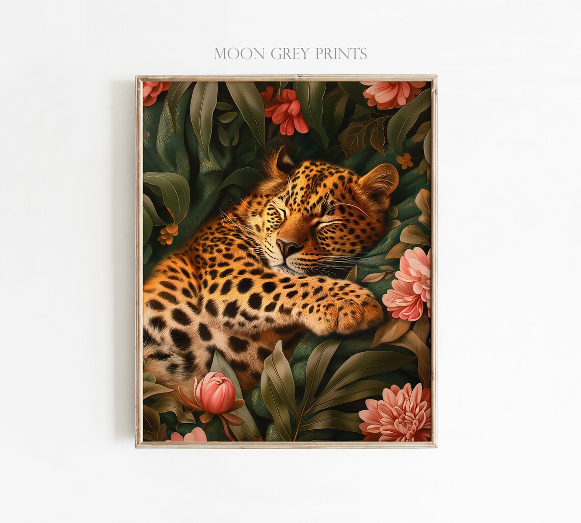 Sleeping Leopard Maximalist Oil Painting Poster - Image 2
