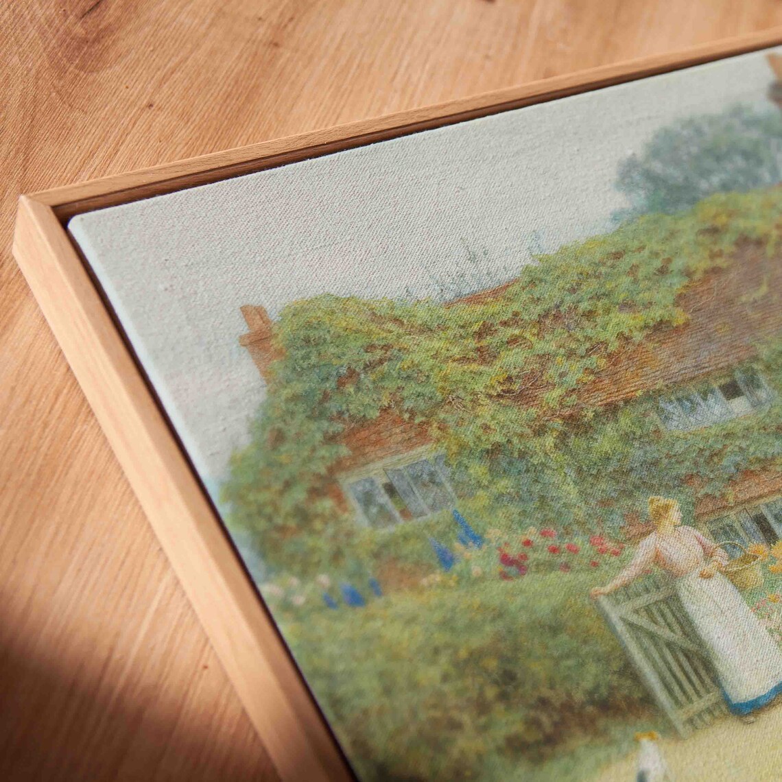 English Thatched Cottage with Ivy and Flower Garden Vintage Art Poster - Image 3