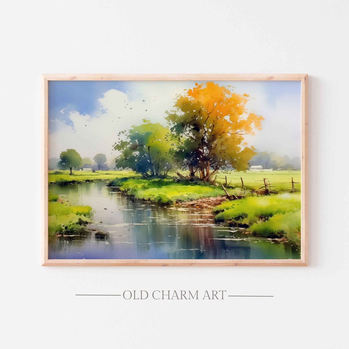 Rustic Landscape Art Watercolor Painting Wall Art Home Decor Art Wa31