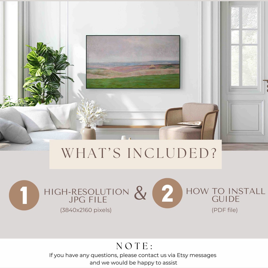 Rolling Hills With Lone Haystack Soft Pastel Landscape Art Poster - Image 2