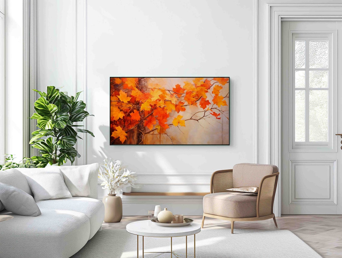 Golden Maple Leaves Autumn Foliage Painting Frame TV Art Poster - Image 2