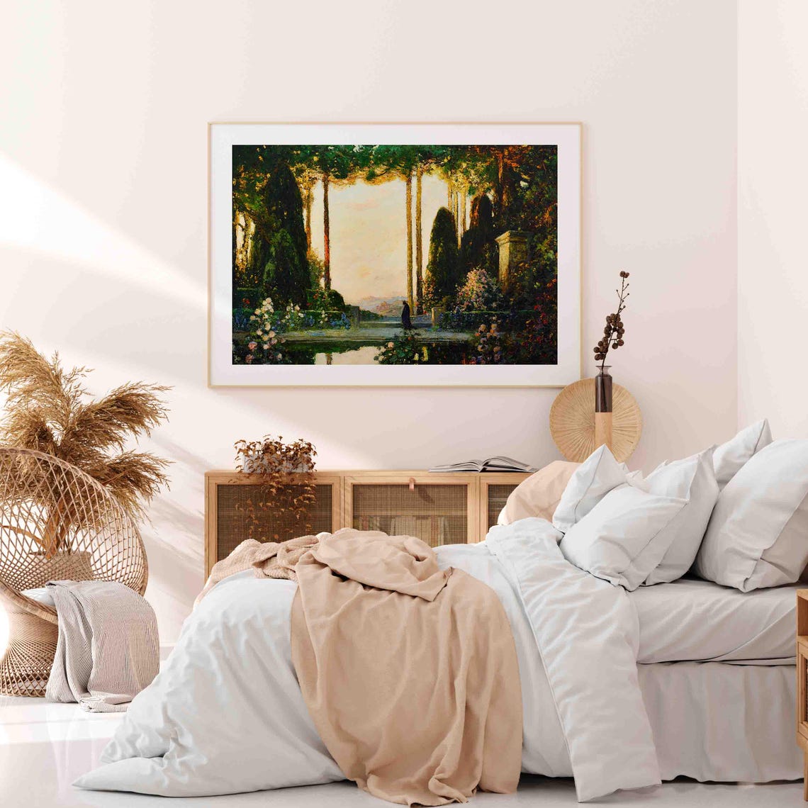 Italian Terrace Garden Cypress Trees Reflecting Pool Sunset Poster - Image 2
