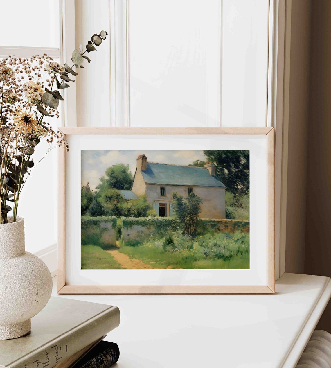 Stone Cottage With Walled Garden Country Path Summer Art Poster - Image 2