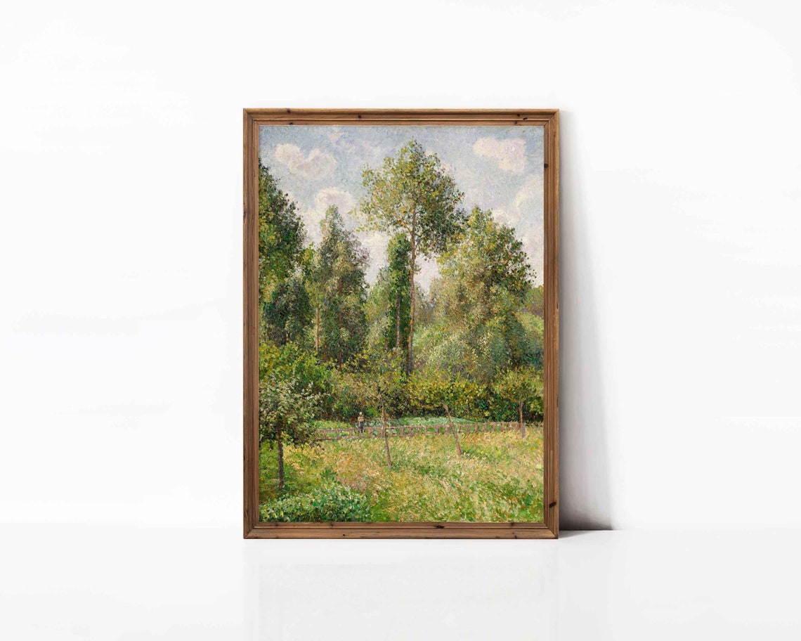 Sunlit Meadow and Tall Trees Impressionist Country Landscape Wall Art - Image 3