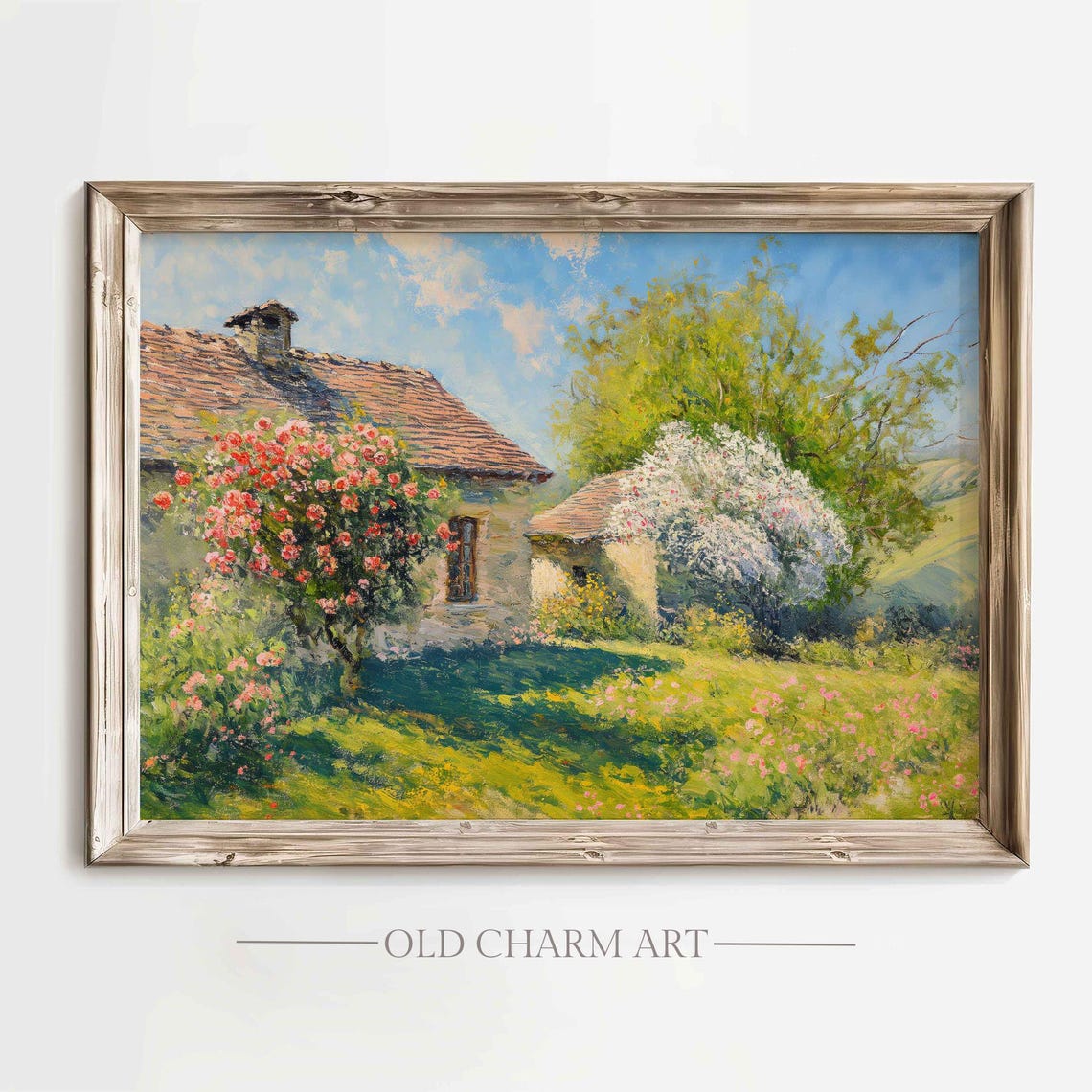 Cottage Oil Painting Vintage Spring Garden Print Landscape Oil Painting Farmhouse Wall Decor Art Wa243