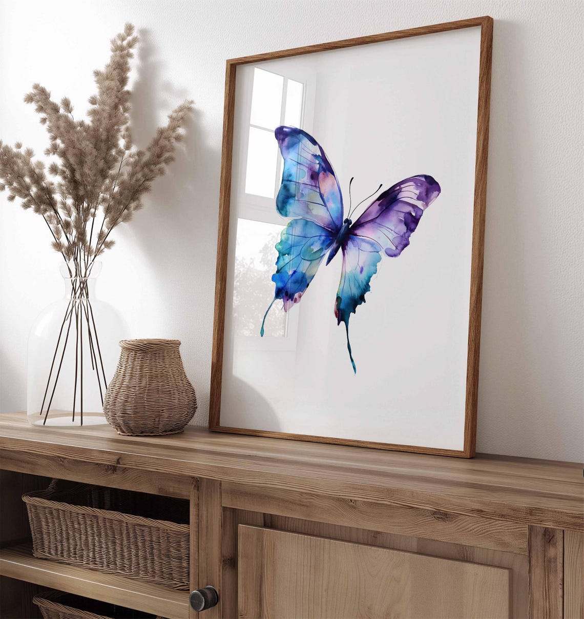 Blue Purple Watercolor Butterfly Wings Floral Spring Wall Art Poster - Image 2
