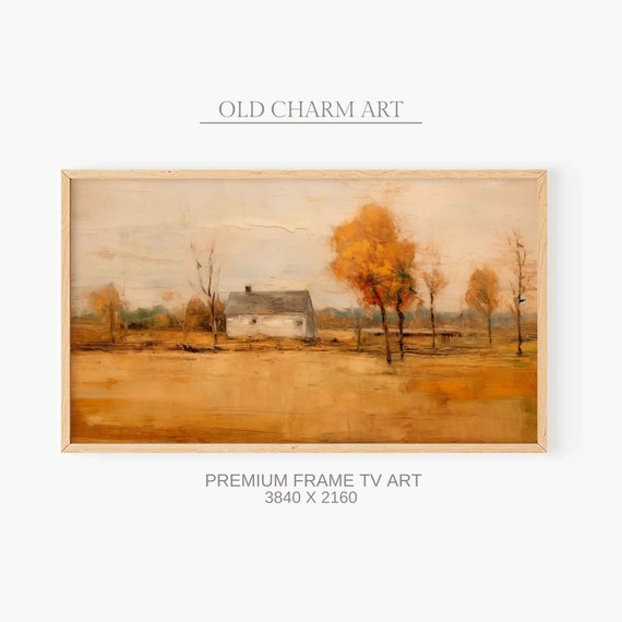 Frame Tv Art Vintage Country Landscape Warm Tone Painting Farmhouse Art For Tv Tvf2