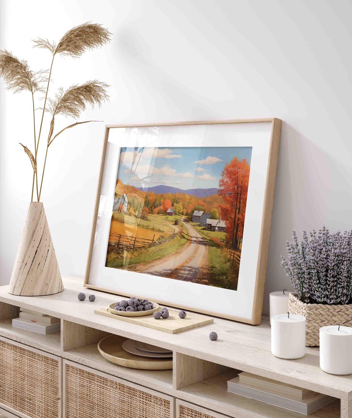 New England Fall Foliage Valley Farmhouses Dirt Road Autumn Poster - Image 3