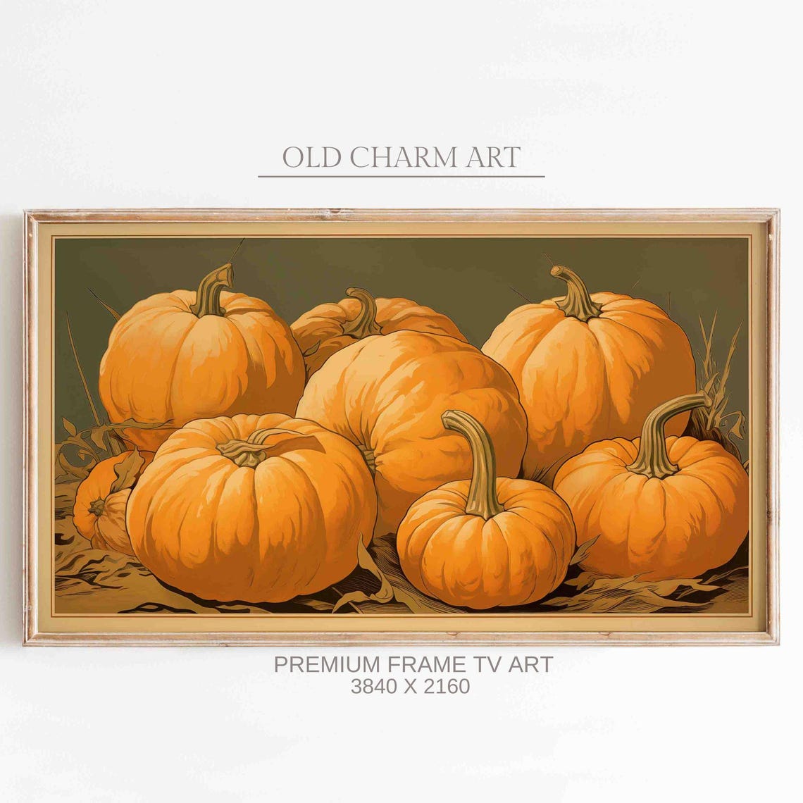 Bright Orange Pumpkin Patch Still Life In Vintage Style Poster