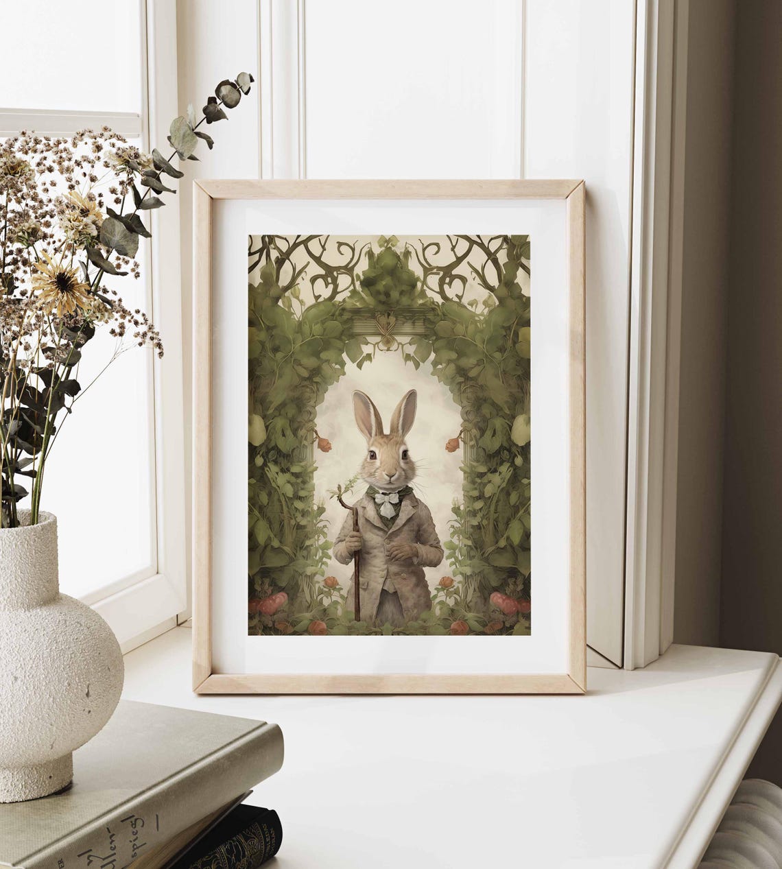 Vintage Dapper Rabbit Walking Cane Ivy Archway Garden Portrait Poster - Image 3