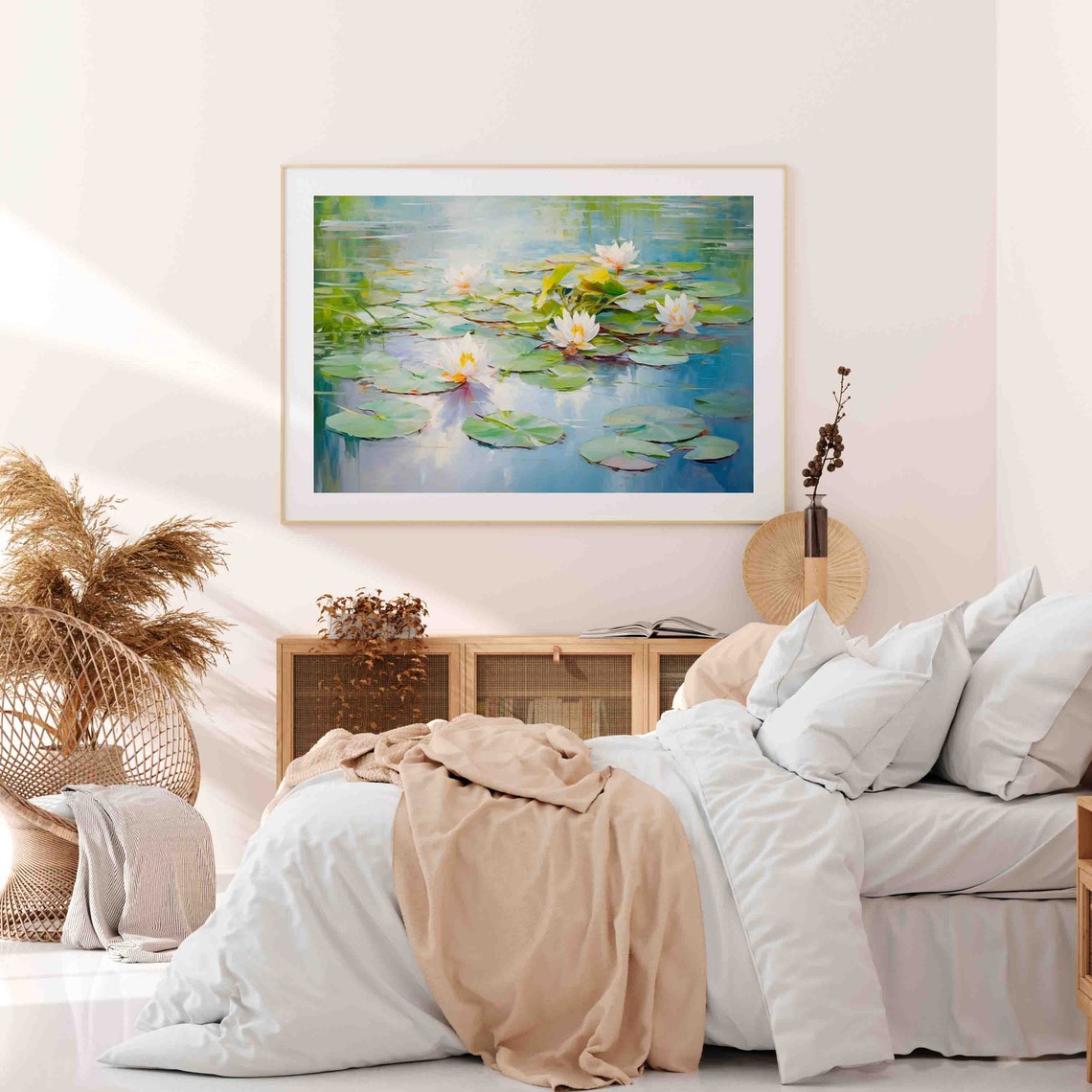 White Water Lilies On Blue Pond Lily Pads Impressionist Summer Poster - Image 4